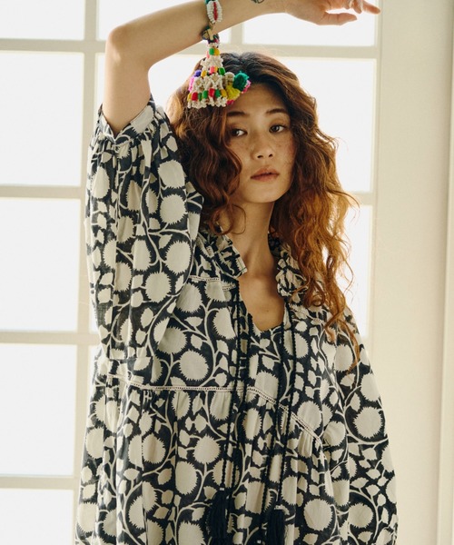 HLAADA for ROSEBUD)BLOCK PRINT SMOCK OP（ワンピース