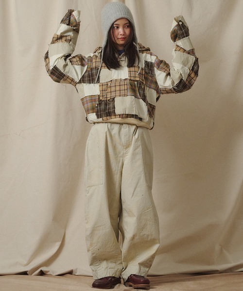 Universal Style Wear（ユニバーサルスタイルウェア）の「Universal Style Wear パッチワーク ハーフ ZIP フーディー（パーカー・メンズ・スミクロ/グレー/オフホワイト/カーキ・X-LARGE/LARGE/MEDIUM）」の8枚目の写真