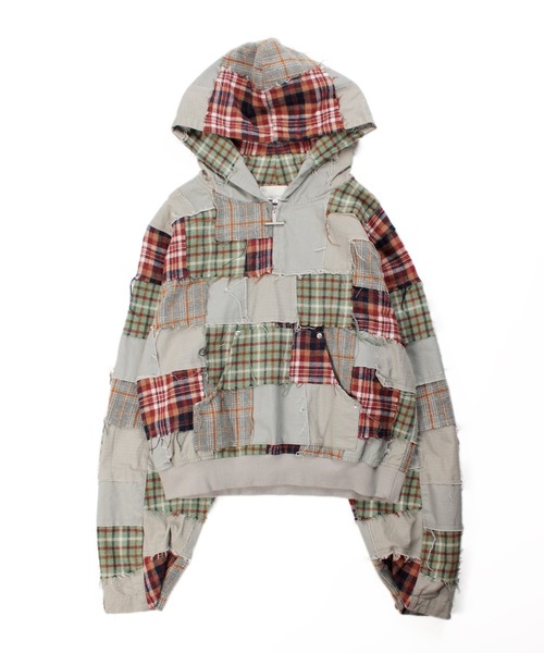 Universal Style Wear（ユニバーサルスタイルウェア）の「Universal Style Wear パッチワーク ハーフ ZIP フーディー（パーカー・メンズ・スミクロ/グレー/オフホワイト/カーキ・X-LARGE/LARGE/MEDIUM）」の6枚目の写真