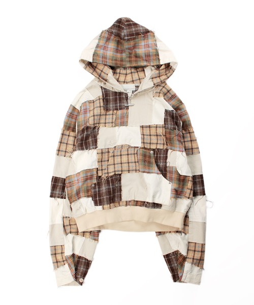 Universal Style Wear（ユニバーサルスタイルウェア）の「Universal Style Wear パッチワーク ハーフ ZIP フーディー（パーカー・メンズ・スミクロ/グレー/オフホワイト/カーキ・X-LARGE/LARGE/MEDIUM）」の5枚目の写真