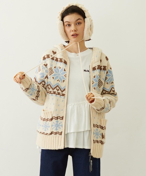 MILKFED.（ミルクフェド）の「SNOW PATTERN COWICHAN KNIT JACKET（その他アウター・レディース・ブラウン/オフホワイト/ブラック・ONE SIZE）」の2枚目の写真