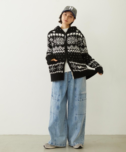 MILKFED.（ミルクフェド）の「SNOW PATTERN COWICHAN KNIT JACKET（その他アウター・レディース・ブラウン/オフホワイト/ブラック・ONE SIZE）」の14枚目の写真