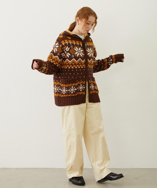 MILKFED.（ミルクフェド）の「SNOW PATTERN COWICHAN KNIT JACKET（その他アウター・レディース・ブラウン/オフホワイト/ブラック・ONE SIZE）」の8枚目の写真