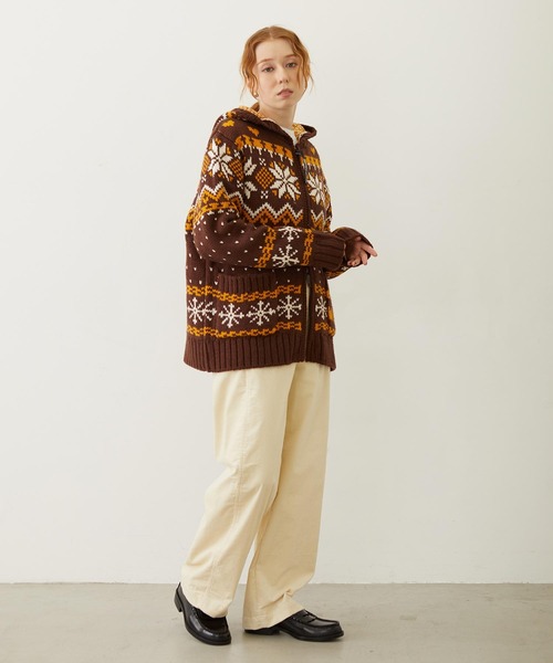 MILKFED.（ミルクフェド）の「SNOW PATTERN COWICHAN KNIT JACKET（その他アウター・レディース・ブラウン/オフホワイト/ブラック・ONE SIZE）」の9枚目の写真