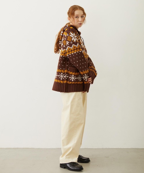 MILKFED.（ミルクフェド）の「SNOW PATTERN COWICHAN KNIT JACKET（その他アウター・レディース・ブラウン/オフホワイト/ブラック・ONE SIZE）」の10枚目の写真