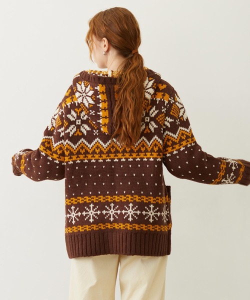 MILKFED.（ミルクフェド）の「SNOW PATTERN COWICHAN KNIT JACKET（その他アウター・レディース・ブラウン/オフホワイト/ブラック・ONE SIZE）」の5枚目の写真