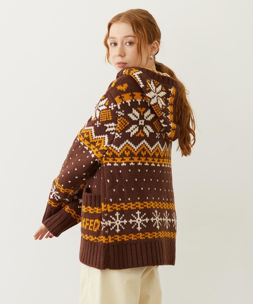 MILKFED.（ミルクフェド）の「SNOW PATTERN COWICHAN KNIT JACKET（その他アウター・レディース・ブラウン/オフホワイト/ブラック・ONE SIZE）」の6枚目の写真