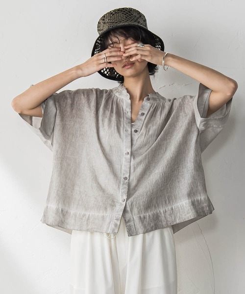 MAYSON GREY（メイソングレイ）の「タイダイバンドカラーシャツ≪手洗い可能≫（シャツ/ブラウス・レディース・ライトグレー/ブルー・M）」の3枚目の写真