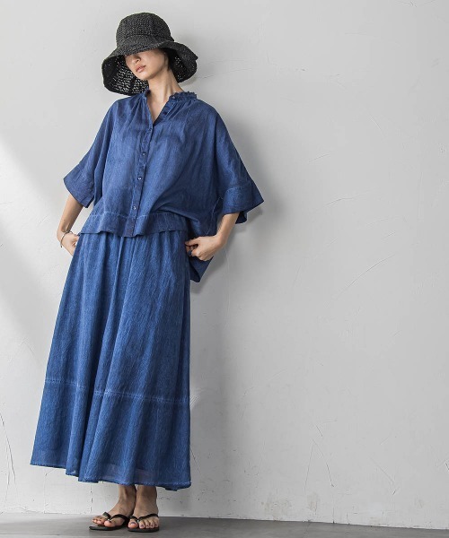 MAYSON GREY（メイソングレイ）の「タイダイバンドカラーシャツ≪手洗い可能≫（シャツ/ブラウス・レディース・ライトグレー/ブルー・M）」の17枚目の写真