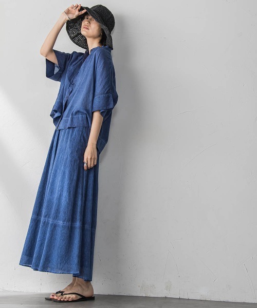 MAYSON GREY（メイソングレイ）の「タイダイバンドカラーシャツ≪手洗い可能≫（シャツ/ブラウス・レディース・ライトグレー/ブルー・M）」の8枚目の写真