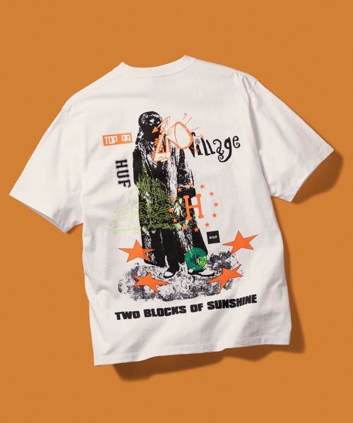 HUF(ハフ)の「TWO BLOCKS OF SUNSHINE TEE(Tシャツ/カットソー・メンズ・ホワイト/レッド系その他・S/XL/L/XXL/M)」の1枚目の写真