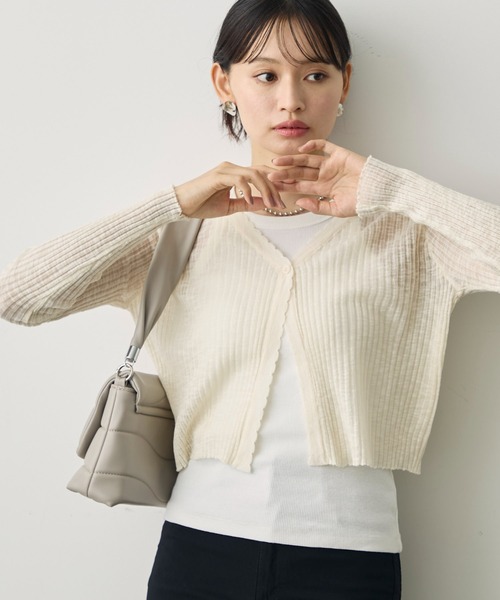 attiree(アティレー)の「シアーリブ長袖カーディガン(カーディガン/ボレロ・レディース・ホワイト/ライトベージュ/パープル/レッド/ブラック/ライトブルー・FREE)」の20枚目の写真