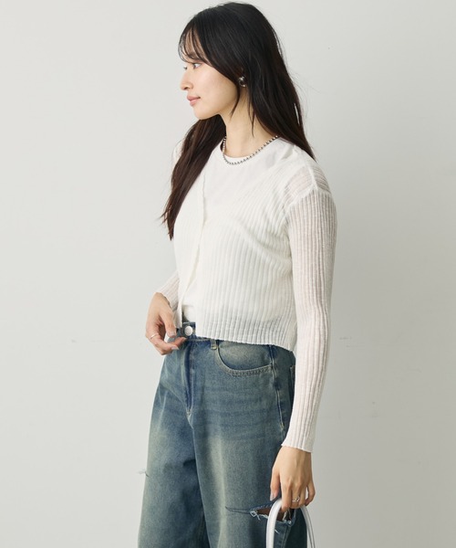 attiree(アティレー)の「シアーリブ長袖カーディガン(カーディガン/ボレロ・レディース・ホワイト/ライトベージュ/パープル/レッド/ブラック/ライトブルー・FREE)」の7枚目の写真