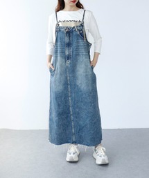 Cepica（セピカ）の「アシメカットデニムジャンスカ（ジャンパースカート）」