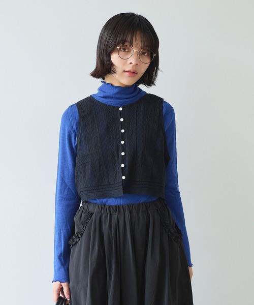 bulle de savon（ビュルデサボン）の「lace patchwork ベスト（ベスト・レディース・ブラック/ホワイト・FREE）」の6枚目の写真