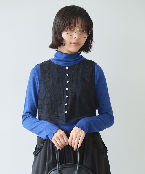 bulle de savon（ビュルデサボン）の「lace patchwork ベスト（ベスト・レディース・ブラック/ホワイト・FREE）」の7枚目の写真