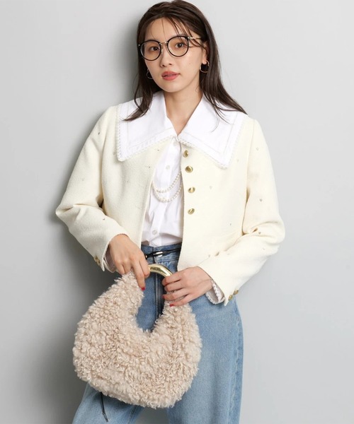 ジャスグリッティー 25AW ビッグレースカラーブラウス 長袖 2 ホワイト JUSGLITTY（ジャスグリッティー）の「ビッグレースカラーブラウス
