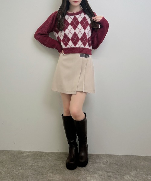 INGNI（イング）の「ビジュー付アーガイル柄フェザーニット（ニット/セーター・レディース・ワイン系2/ホワイト系/グレー×ホワイト・M）」の12枚目の写真