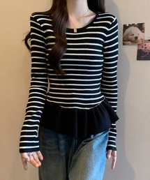 LETee（レティー）の「ボーダーニットプルオーバー/ペプラム（ニット/セーター）」