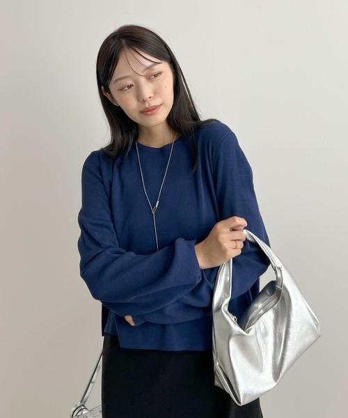 Futier land(フューティアランド)の「バックスリットニットトップス/前後2way(ニット/セーター・レディース・アイボリー/グリーン系その他/ネイビー・FREE)」の18枚目の写真