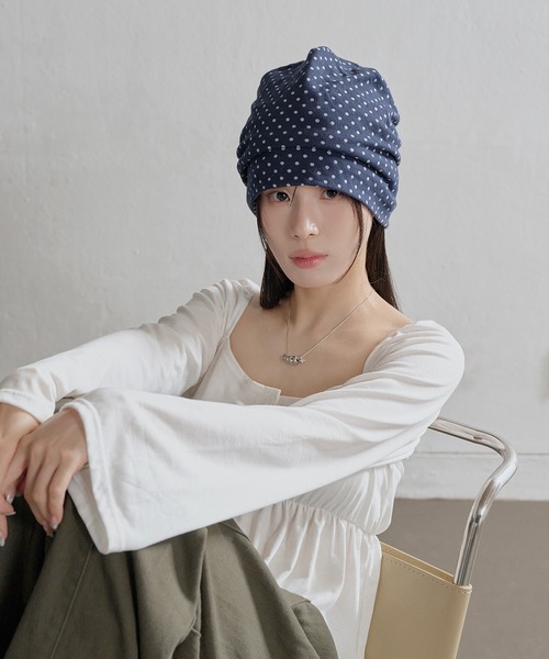 UNE MANSION(ユヌマンション)の「ユニークルーズフィットドットビーニー帽子(キャップ・レディース・グレー/ネイビー・ONESIZE)」の11枚目の写真