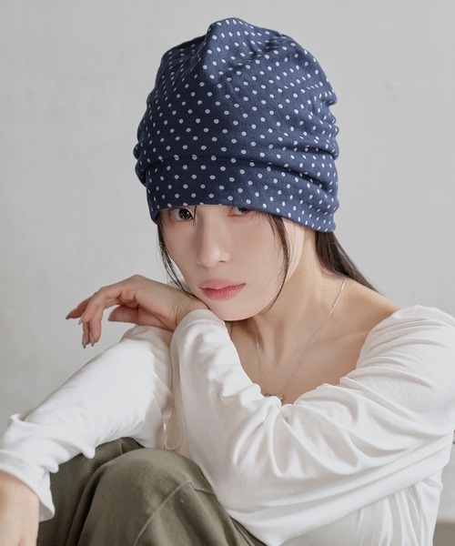 UNE MANSION(ユヌマンション)の「ユニークルーズフィットドットビーニー帽子(キャップ・レディース・グレー/ネイビー・ONESIZE)」の9枚目の写真