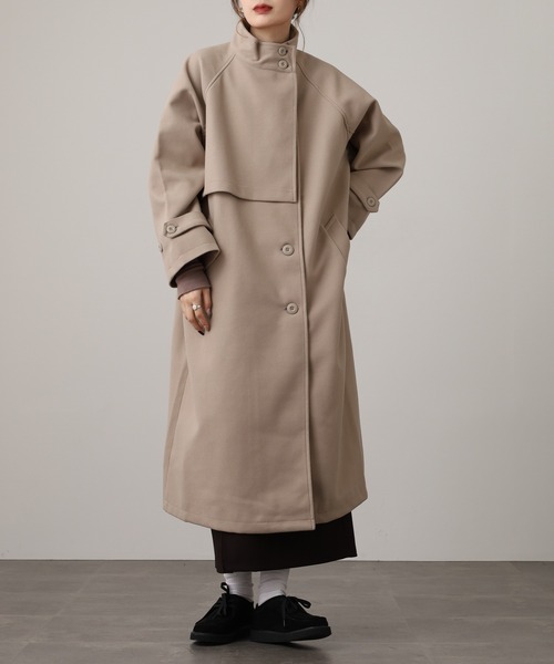 OMNES(オムネス)の「ニットモッサ スタンドカラーロングコート(その他アウター・レディース・グレー/グレイッシュベージュ/ダークブラウン/チャコール/ブラック/アイボリー・FREE)」の6枚目の写真