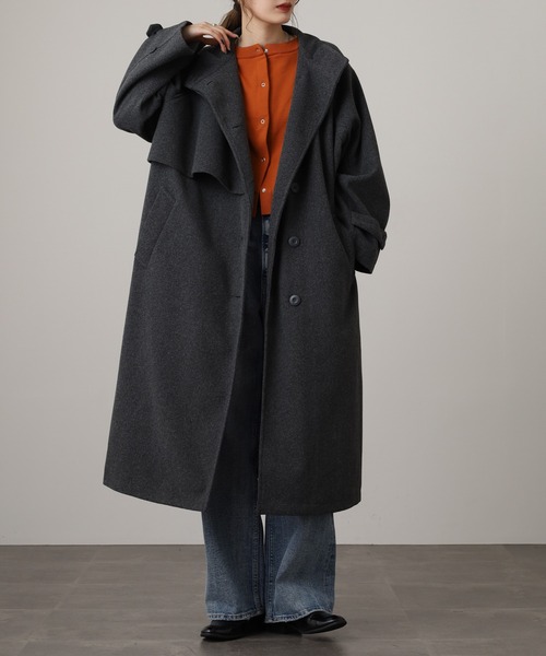 OMNES(オムネス)の「ニットモッサ スタンドカラーロングコート(その他アウター・レディース・グレー/グレイッシュベージュ/ダークブラウン/チャコール/ブラック/アイボリー・FREE)」の5枚目の写真