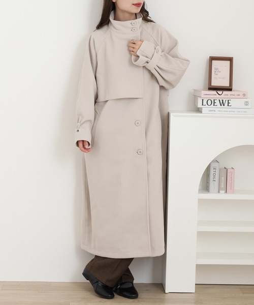 OMNES(オムネス)の「ニットモッサ スタンドカラーロングコート(その他アウター・レディース・グレー/グレイッシュベージュ/ダークブラウン/チャコール/ブラック/アイボリー・FREE)」の2枚目の写真