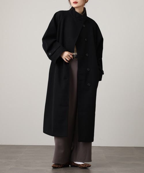 OMNES(オムネス)の「ニットモッサ スタンドカラーロングコート(その他アウター・レディース・グレー/グレイッシュベージュ/ダークブラウン/チャコール/ブラック/アイボリー・FREE)」の3枚目の写真