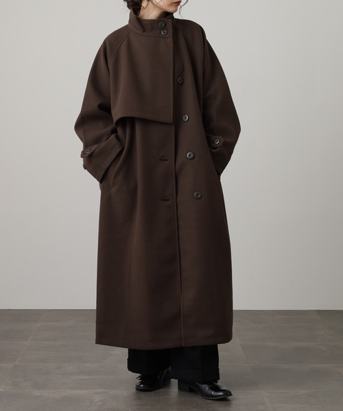 OMNES(オムネス)の「ニットモッサ スタンドカラーロングコート(その他アウター・レディース・グレー/グレイッシュベージュ/ダークブラウン/チャコール/ブラック/アイボリー・FREE)」の7枚目の写真