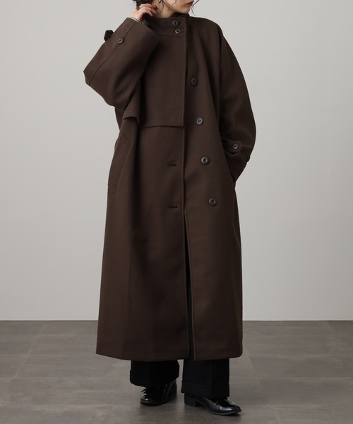 OMNES(オムネス)の「ニットモッサ スタンドカラーロングコート(その他アウター・レディース・グレー/グレイッシュベージュ/ダークブラウン/チャコール/ブラック/アイボリー・FREE)」の8枚目の写真