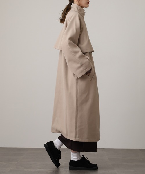 OMNES(オムネス)の「ニットモッサ スタンドカラーロングコート(その他アウター・レディース・グレー/グレイッシュベージュ/ダークブラウン/チャコール/ブラック/アイボリー・FREE)」の14枚目の写真