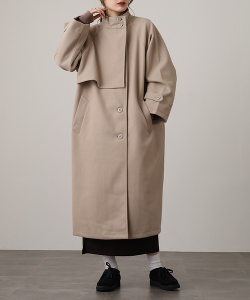 OMNES(オムネス)の「ニットモッサ スタンドカラーロングコート(その他アウター・レディース・グレー/グレイッシュベージュ/ダークブラウン/チャコール/ブラック/アイボリー・FREE)」の11枚目の写真