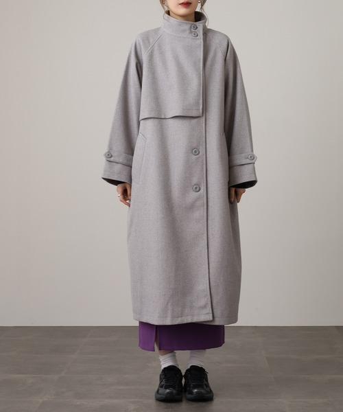 OMNES(オムネス)の「ニットモッサ スタンドカラーロングコート(その他アウター・レディース・グレー/グレイッシュベージュ/ダークブラウン/チャコール/ブラック/アイボリー・FREE)」の15枚目の写真