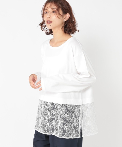 studio CLIP（スタディオクリップ）の「裾レース切り替えインナープルオーバー[プラスサイズあり]（Tシャツ/カットソー・レディース・ブラック/オフホワイト・ﾌﾘｰ(L)/FREE）」の4枚目の写真