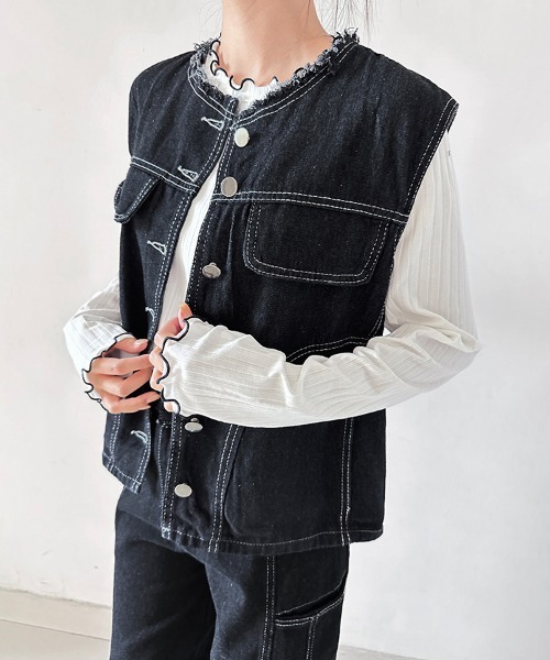 ONEP STAR(ワンピスター)の「デニムノースリーブトップス×ワイドパンツセットアップ(セットアップ・レディース・ブラック・MEDIUM/X-LARGE/LARGE)」の7枚目の写真