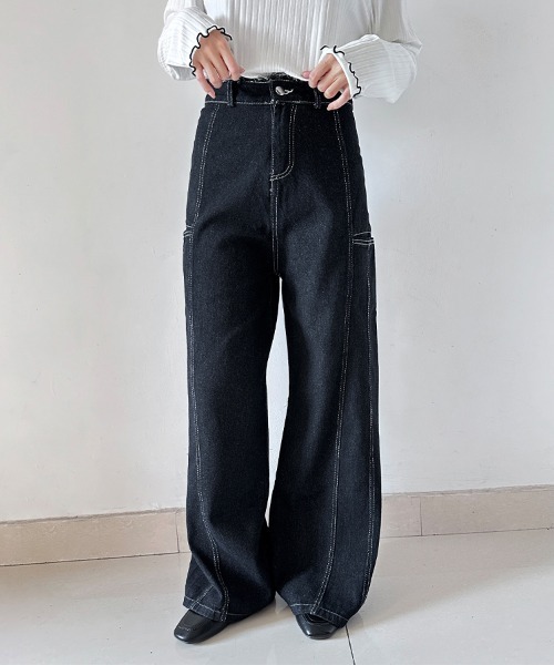 ONEP STAR(ワンピスター)の「デニムノースリーブトップス×ワイドパンツセットアップ(セットアップ・レディース・ブラック・MEDIUM/X-LARGE/LARGE)」の8枚目の写真