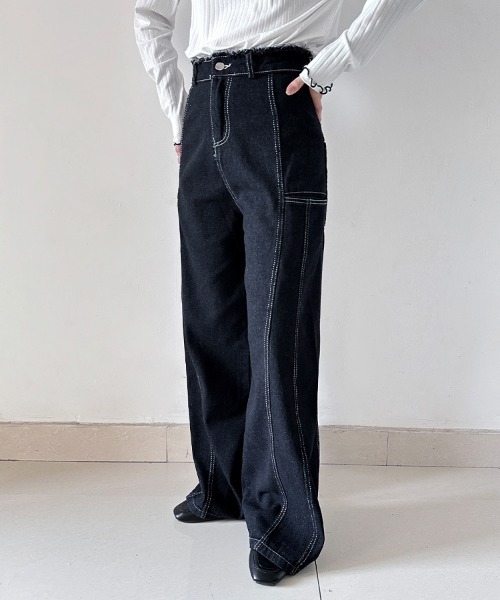 ONEP STAR(ワンピスター)の「デニムノースリーブトップス×ワイドパンツセットアップ(セットアップ・レディース・ブラック・MEDIUM/X-LARGE/LARGE)」の9枚目の写真