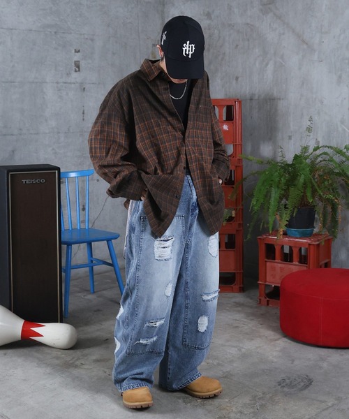 ILL'S（イルズ）の「AW グラデーション チェック 長袖シャツ メンズ レディース ユニセックス 【ILL'S】（シャツ/ブラウス・メンズ・レッド/グレー・M/L）」の9枚目の写真