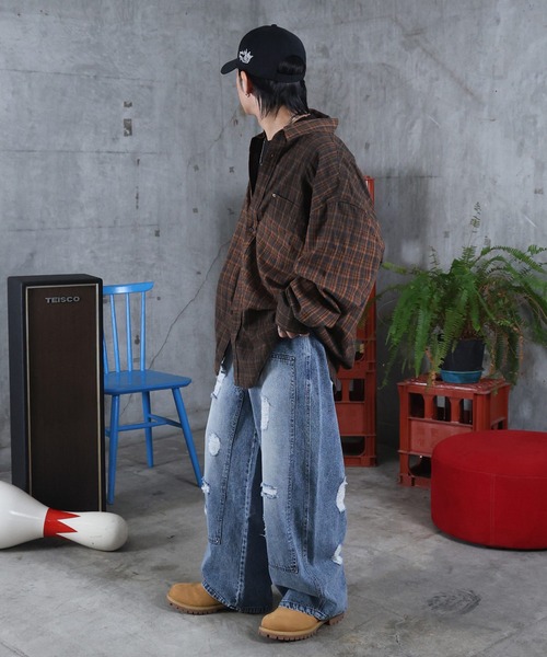 ILL'S（イルズ）の「AW グラデーション チェック 長袖シャツ メンズ レディース ユニセックス 【ILL'S】（シャツ/ブラウス・メンズ・レッド/グレー・M/L）」の10枚目の写真