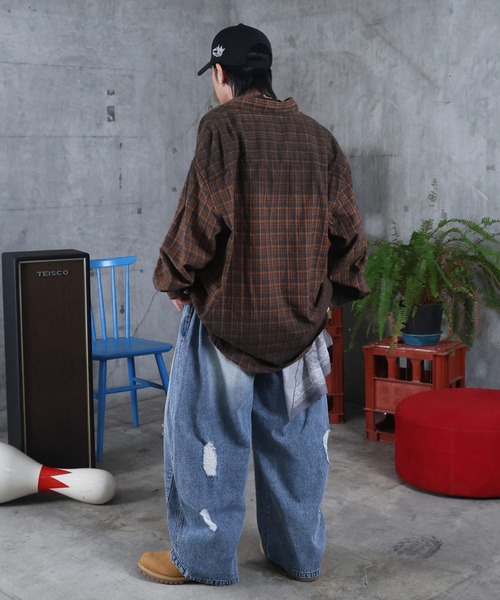 ILL'S（イルズ）の「AW グラデーション チェック 長袖シャツ メンズ レディース ユニセックス 【ILL'S】（シャツ/ブラウス・メンズ・レッド/グレー・M/L）」の13枚目の写真