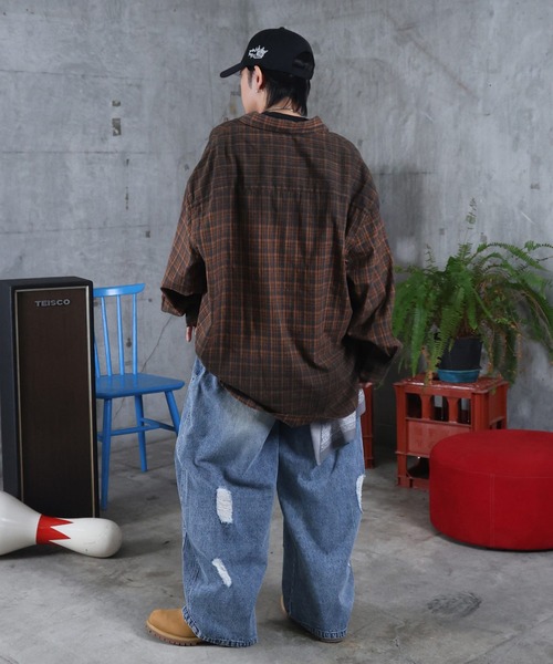 ILL'S（イルズ）の「AW グラデーション チェック 長袖シャツ メンズ レディース ユニセックス 【ILL'S】（シャツ/ブラウス・メンズ・レッド/グレー・M/L）」の14枚目の写真