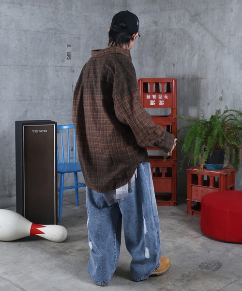 ILL'S（イルズ）の「AW グラデーション チェック 長袖シャツ メンズ レディース ユニセックス 【ILL'S】（シャツ/ブラウス・メンズ・レッド/グレー・M/L）」の11枚目の写真