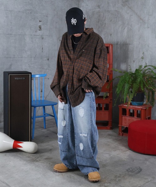 ILL'S（イルズ）の「AW グラデーション チェック 長袖シャツ メンズ レディース ユニセックス 【ILL'S】（シャツ/ブラウス・メンズ・レッド/グレー・M/L）」の6枚目の写真