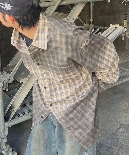 ILL'S（イルズ）の「AW グラデーション チェック 長袖シャツ メンズ レディース ユニセックス 【ILL'S】（シャツ/ブラウス・メンズ・レッド/グレー・M/L）」の17枚目の写真