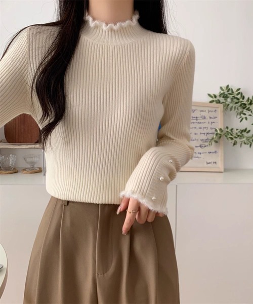 MAISON DE THERESE（メゾン ド テレーズ）の「スタンドカラーニットのインナー（ニット/セーター・レディース・ブラック/アイボリー/ベージュ・M）」の22枚目の写真