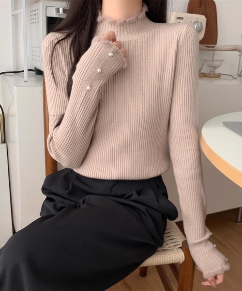 MAISON DE THERESE（メゾン ド テレーズ）の「スタンドカラーニットのインナー（ニット/セーター・レディース・ブラック/アイボリー/ベージュ・M）」の18枚目の写真