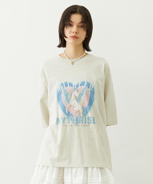 MILKFED.（ミルクフェド）の「PEGASUS HEART WIDE S/S TEE（Tシャツ/カットソー・レディース・ブラック/ライトピンク/オートミール・M/L）」の2枚目の写真