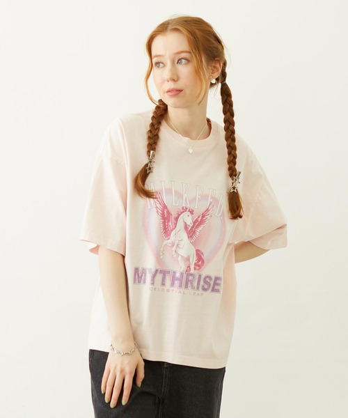 MILKFED.（ミルクフェド）の「PEGASUS HEART WIDE S/S TEE（Tシャツ/カットソー・レディース・ブラック/ライトピンク/オートミール・M/L）」の3枚目の写真